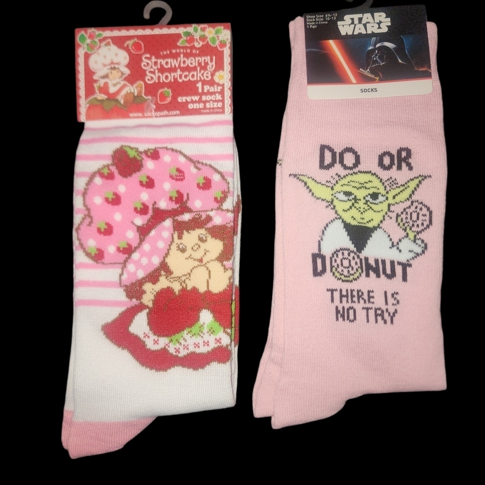 Strawberry Shortcake and Star Wars Yoda Socks
